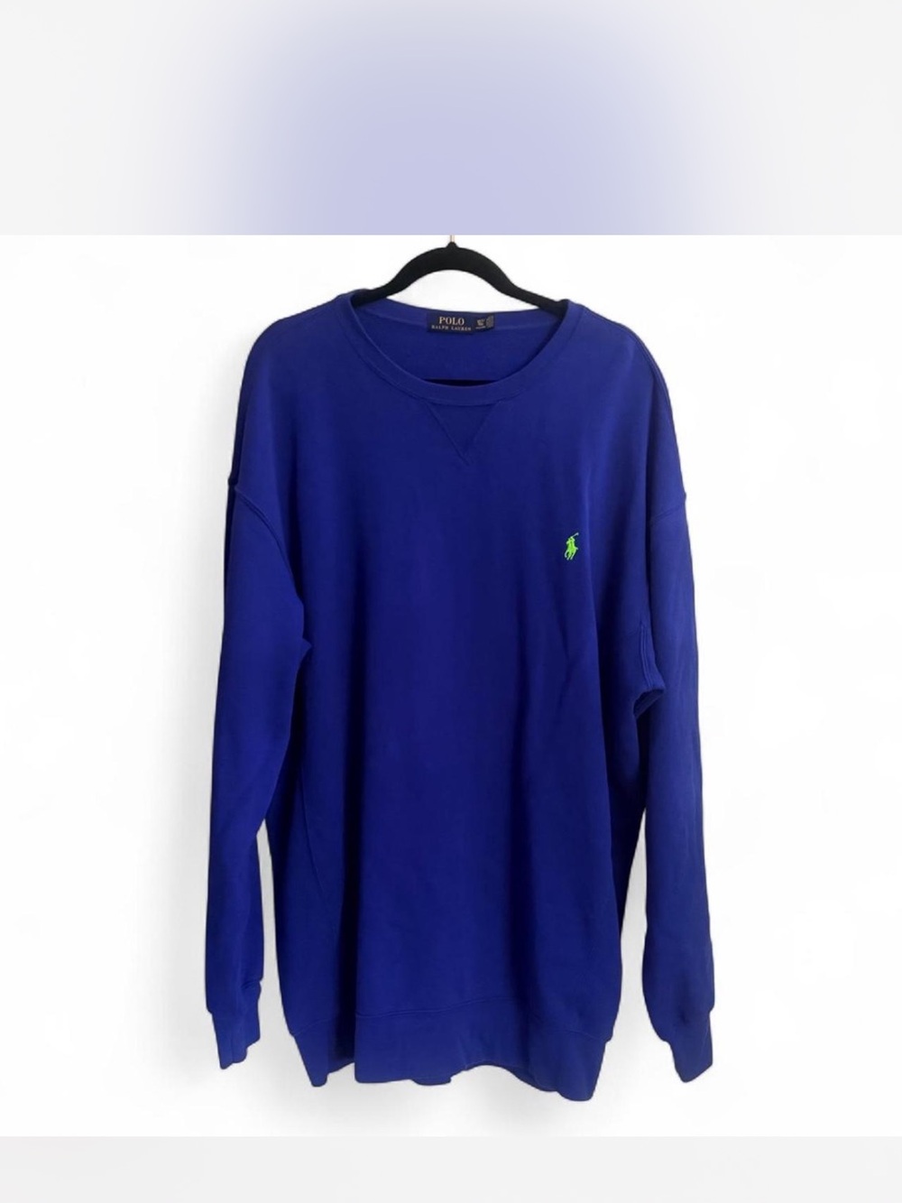 Polo by Ralph Lauren Men's Royal Blue Crewneck Sweatshirt with Green Logo